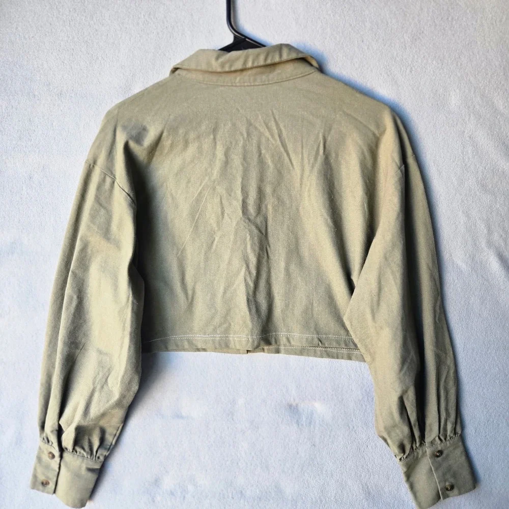 Pretty Lavish Olive Green Linen Blend Cropped Shirt and Shorts Set Size 10‎